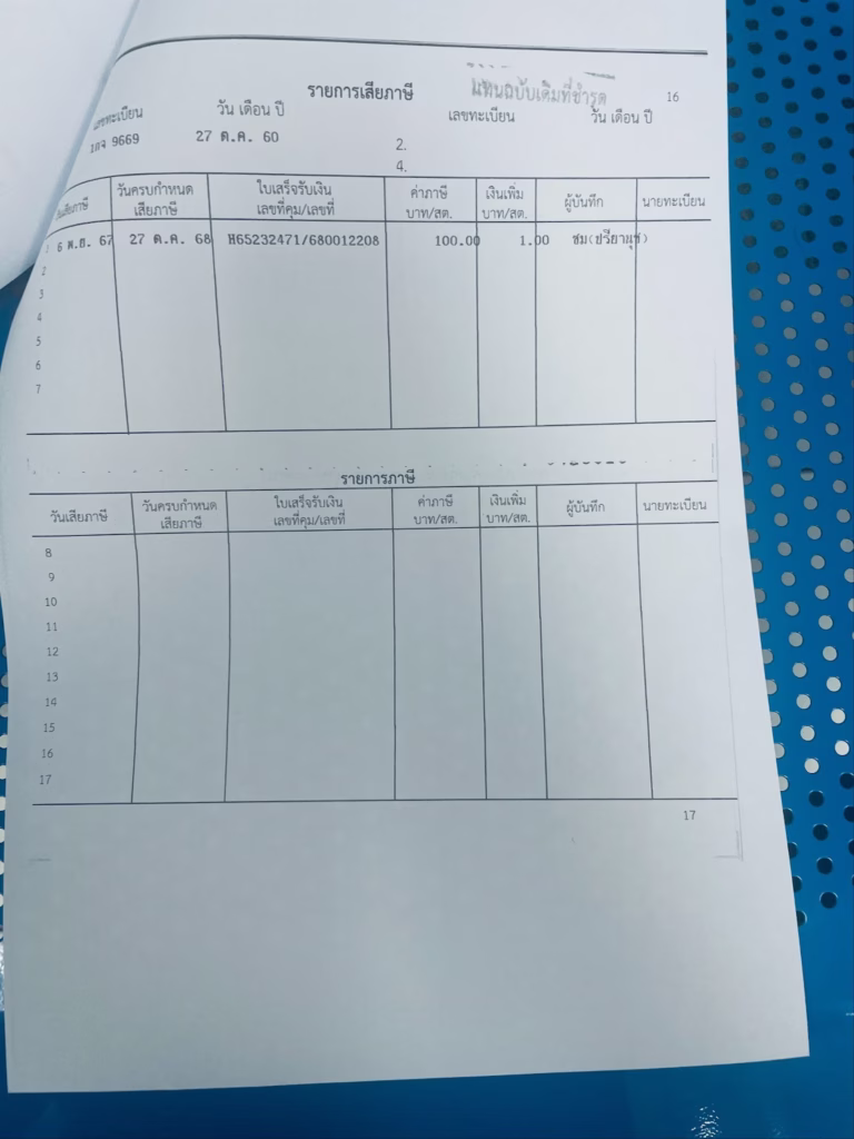 Customs form table for a vehicle crossing into Laos