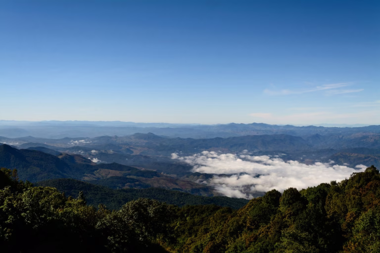 Mountain ridges and low cloud seen from high on Doi Inthanon
